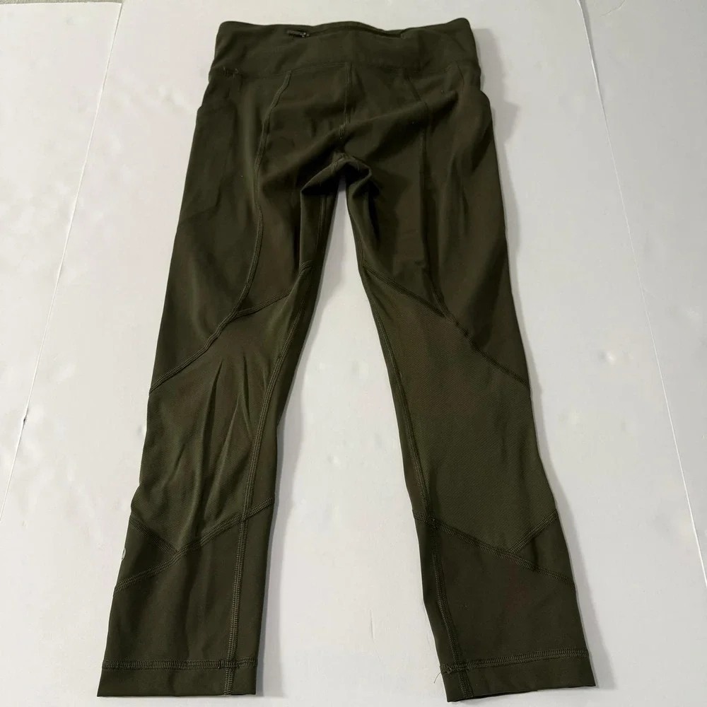 Lululemon Speed Up Crop 21 Dark Olive Green Running Leggings Pockets Womens 4
